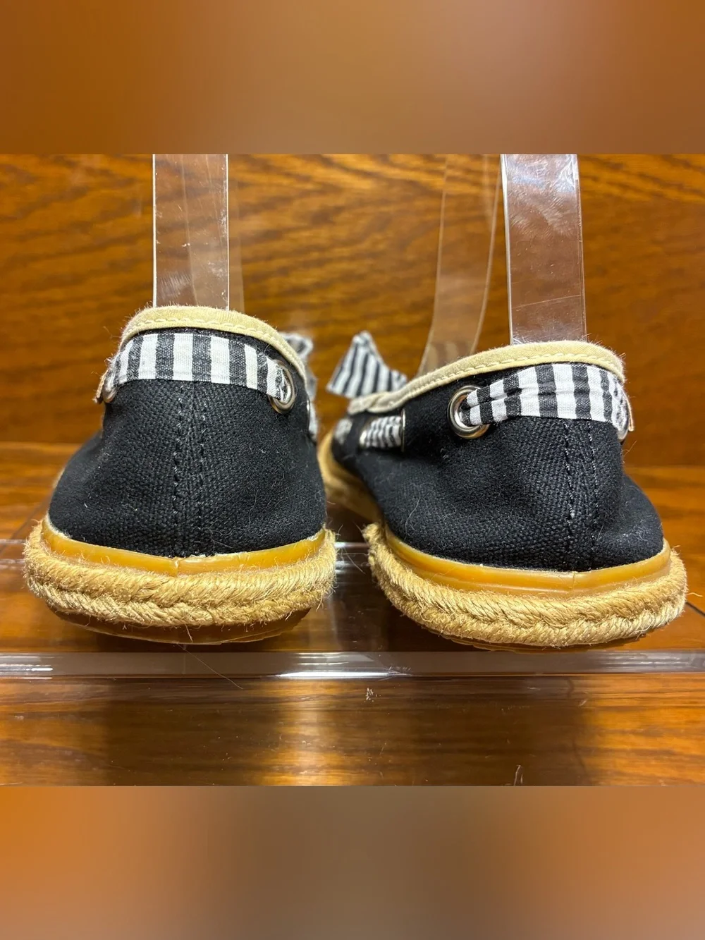 Sperry Striped Bow Canvas Espadrille Boat Flats Navy Size 8